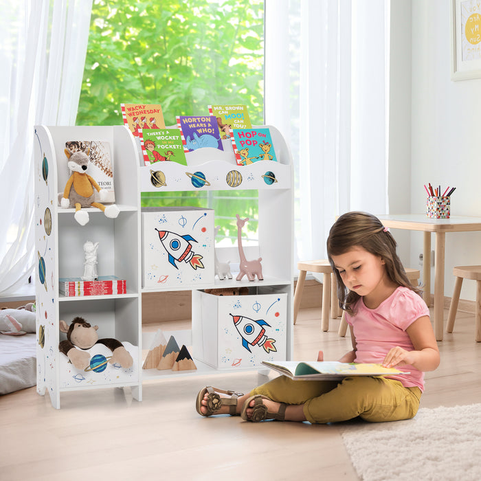 Wooden Children Storage Cabinet with Storage Bins-Rocket Pattern