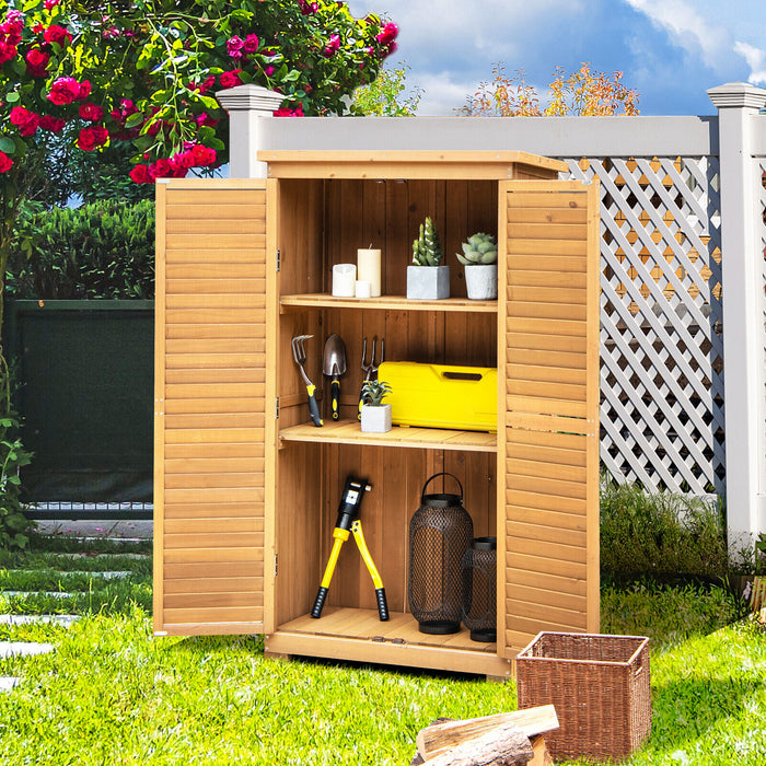 Outdoor Wooden Garden Tool Storage Cabinet-Natural