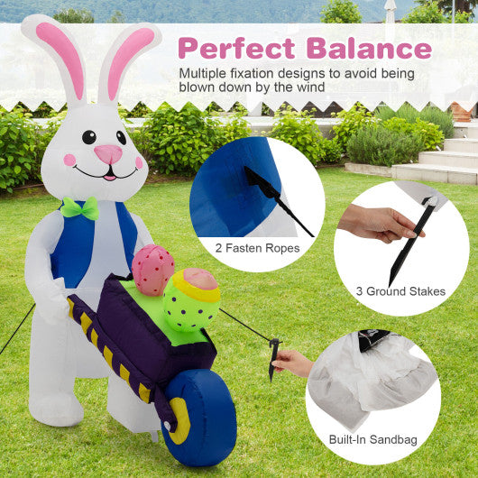 Inflatable Easter Rabbit Decoration with Pushing Cart