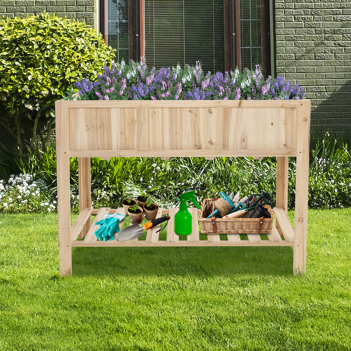 47 Inch Wooden Raised Garden Bed with Bottom Shelf and Bed Liner