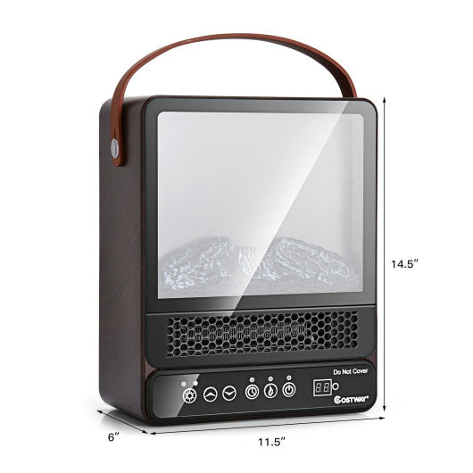 1500W Electric Fireplace Tabletop Portable Space Heater with 3D Flame Effect-Walnut