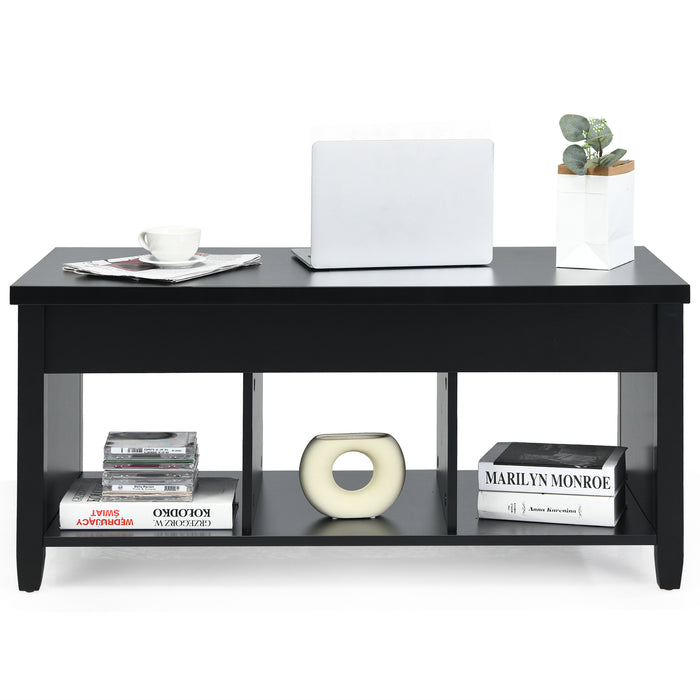 Lift Top Coffee Table with Storage Lower Shelf-Black