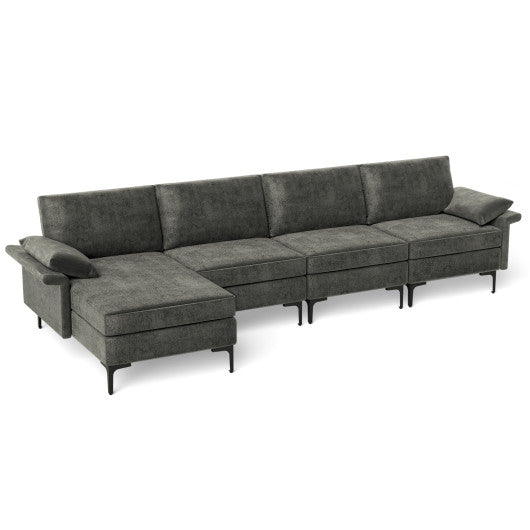 Extra Large L-shaped Sectional Sofa with Reversible Chaise and 2 USB Ports for 4-5 People-Gray