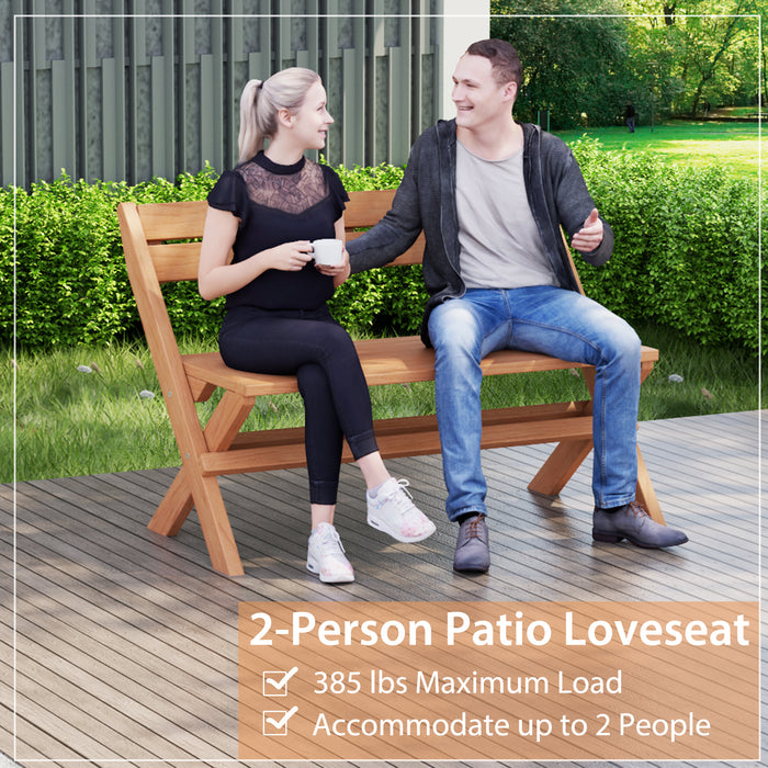 2-Person Indonesia Teak Wood Folding Outdoor Benches with Slatted Seat