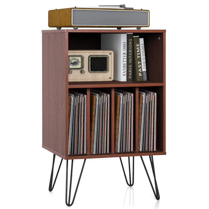 Freestanding Record Player Stand Storage Cabinet with Metal Legs-Coffee