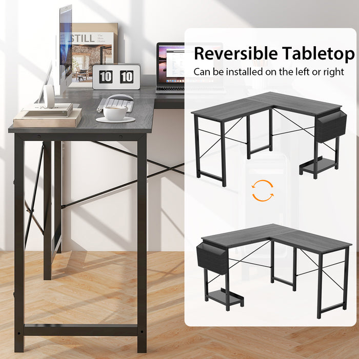 Modern Reversible Computer Desk with Storage Pocket and CPU Stand for Working Writing Gaming-Dark Gray