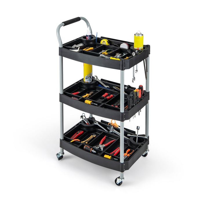 3 Layer Detailing Tool Utility Cart Tool Organizer Mobile Rolling Cart with Multiple Divider-Black