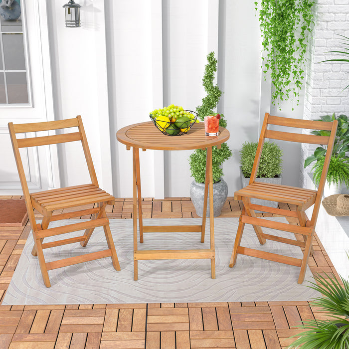 3 Pieces Folding Patio Bistro Set with Slatted Tabletop