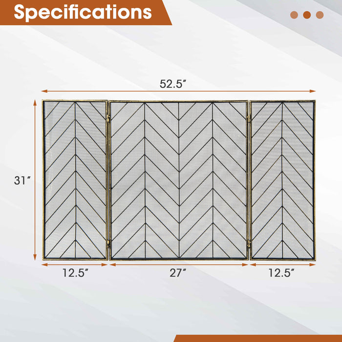 3-Panel Metal Foldable Fireplace Screen with Metal Mesh-Bronze