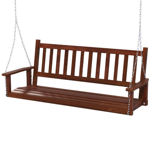 3-Person Wooden Outdoor Porch Swing with 800 lbs Weight Capacity-Brown