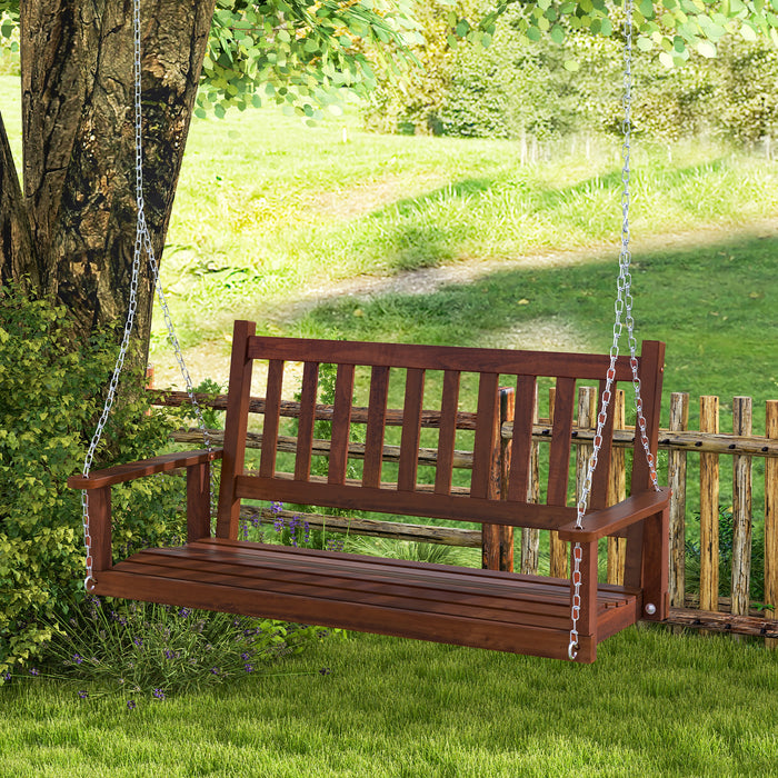 3-Person Wooden Outdoor Porch Swing with 800 lbs Weight Capacity-Brown