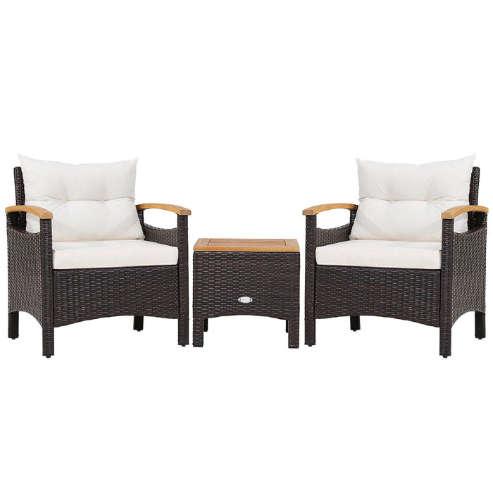 3 Pieces Patio Rattan Furniture Set with Removable Cushion-Off White