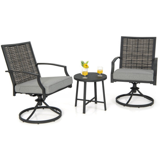 3 Piece Patio Swivel Chair Set with Soft Seat Cushions for Backyard