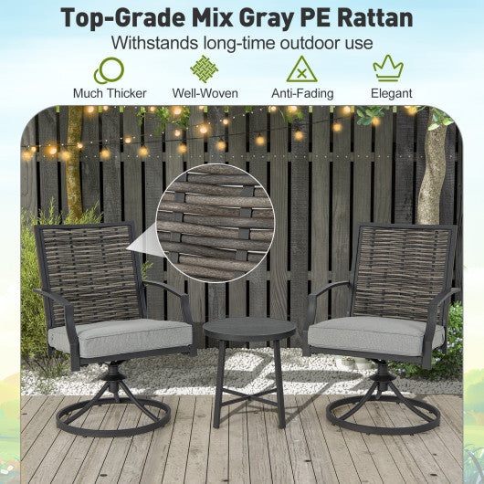 3 Piece Patio Swivel Chair Set with Soft Seat Cushions for Backyard