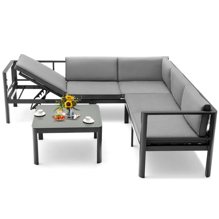 3 Pieces Aluminum Patio Furniture Set with 6-Level Adjustable Backrest-Gray