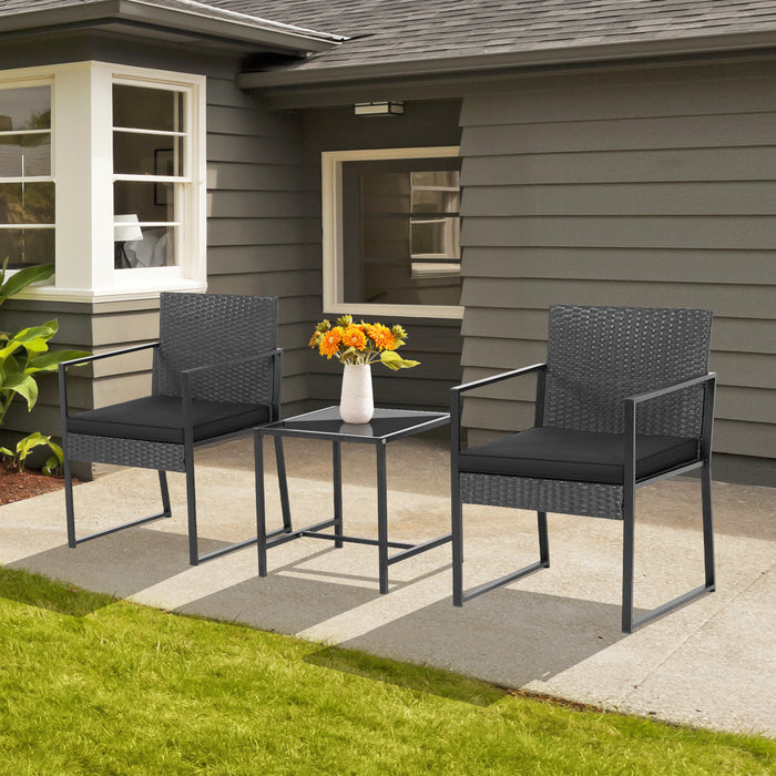 3 Pieces Modern Heavy Duty Patio Furniture Set with Coffee Table-Black