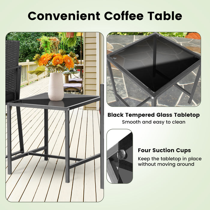 3 Pieces Modern Heavy Duty Patio Furniture Set with Coffee Table-Black