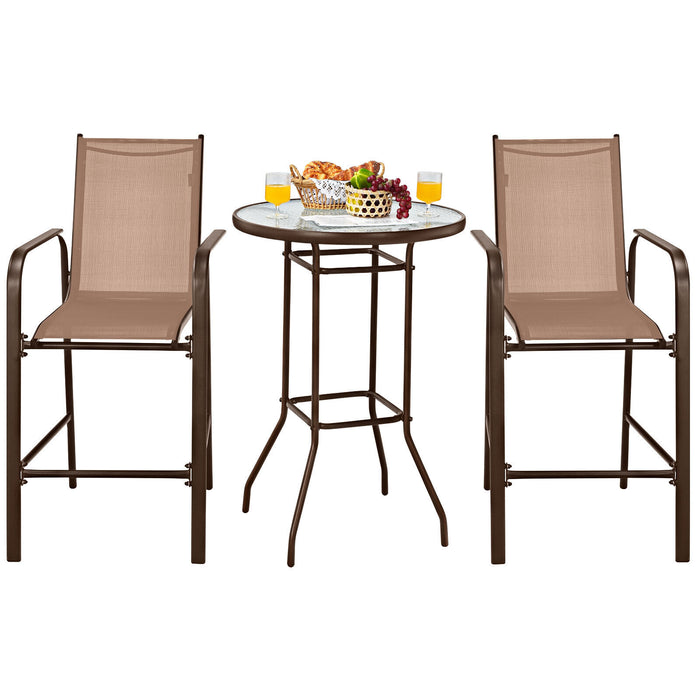 3 Pieces Outdoor Patio Bar Table Stool Set-Brown