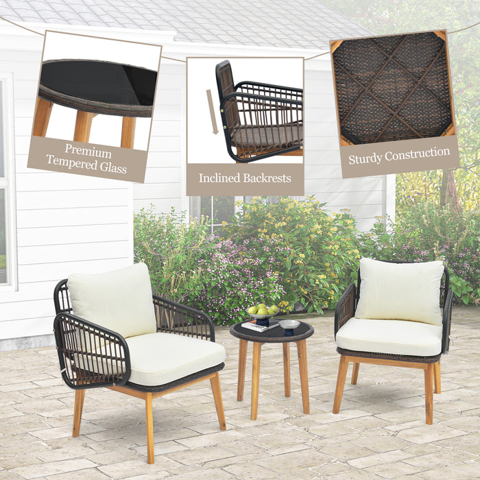 3 Pieces Patio Furniture Set with Cushioned Chairs and Tempered Glass Side Table-Black