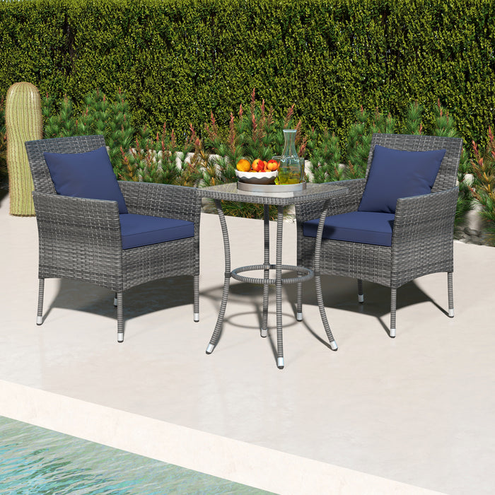 3 Pieces Patio Furniture Set with Cushioned Patio Chairs and Tempered Glass Coffee Table-Navy