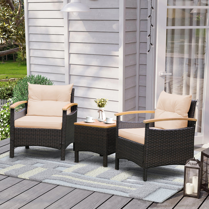 3 Pieces Patio Rattan Furniture Set with Removable Cushions-Beige