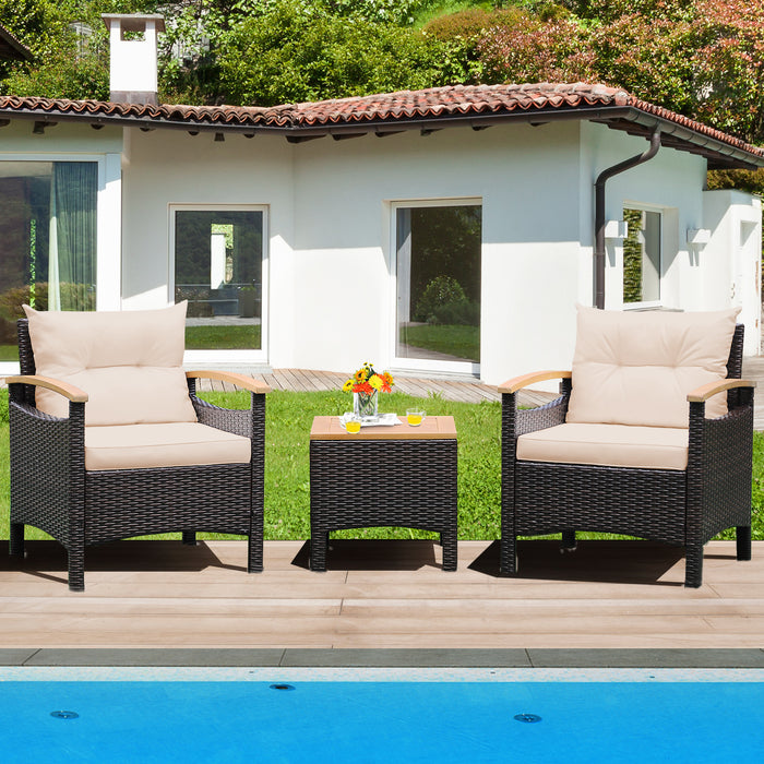 3 Pieces Patio Rattan Furniture Set with Removable Cushions-Beige