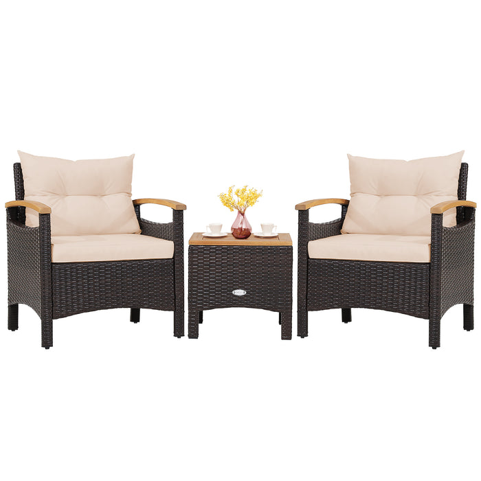 3 Pieces Patio Rattan Furniture Set with Removable Cushions-Beige