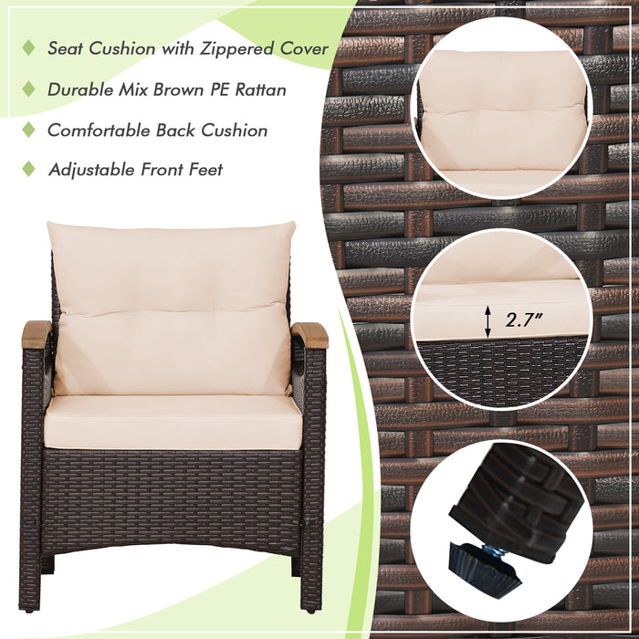 3 Pieces Patio Rattan Furniture Set with Removable Cushions-Beige