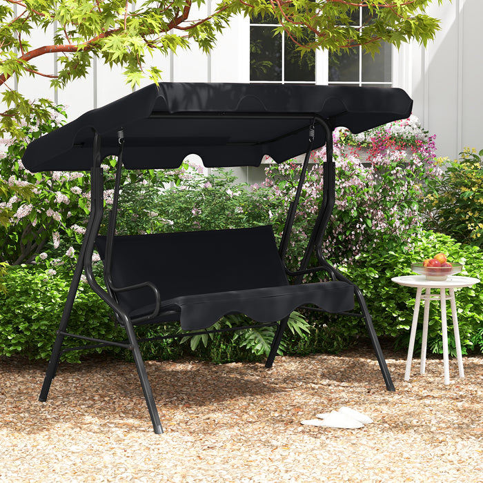 3 Seat Outdoor Patio Canopy Swing with Cushioned Steel Frame-Black