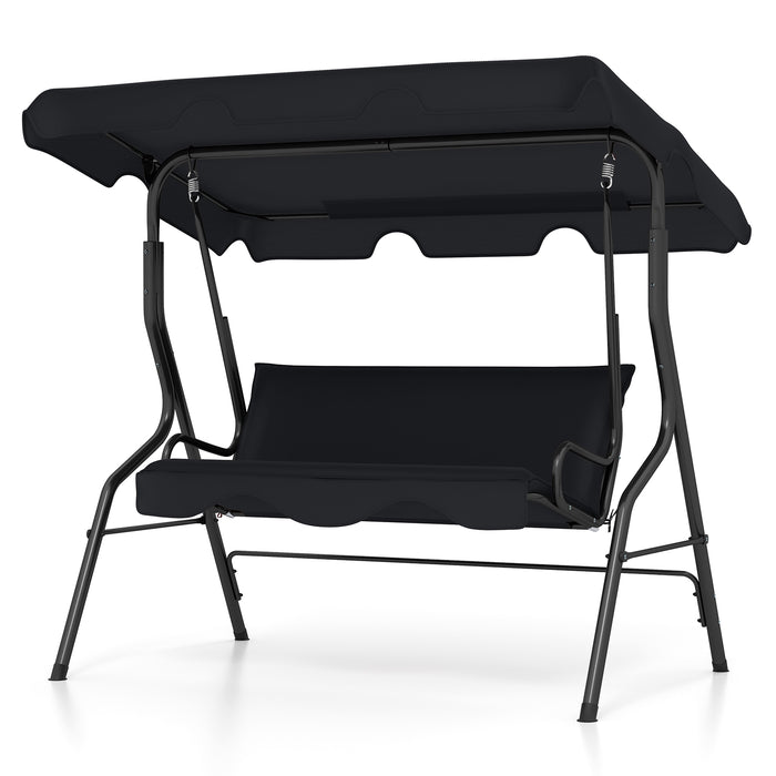 3 Seat Outdoor Patio Canopy Swing with Cushioned Steel Frame-Black