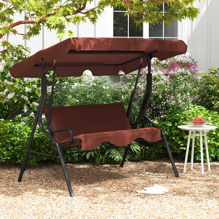 3 Seat Outdoor Patio Canopy Swing with Cushioned Steel Frame-Brown