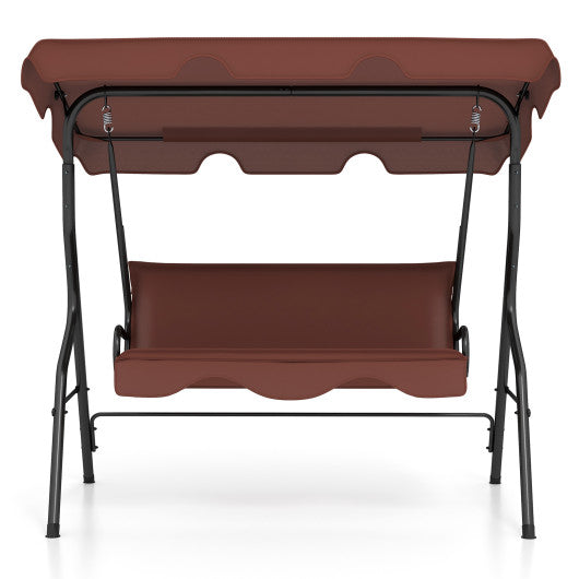 3 Seat Outdoor Patio Canopy Swing with Cushioned Steel Frame-Brown