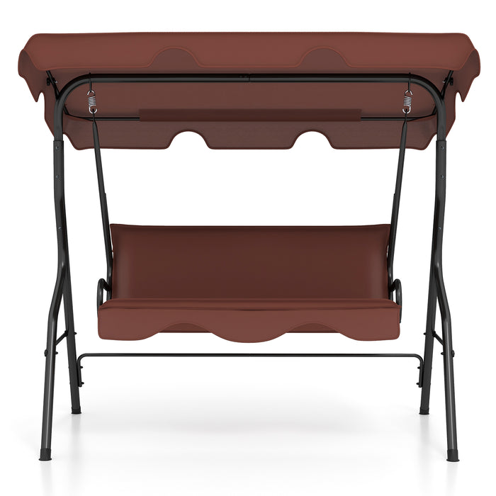 3 Seat Outdoor Patio Canopy Swing with Cushioned Steel Frame-Brown