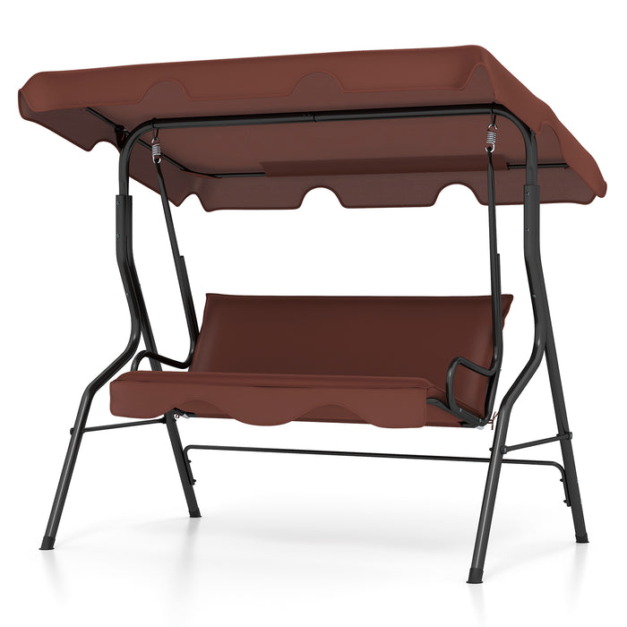 3 Seat Outdoor Patio Canopy Swing with Cushioned Steel Frame-Brown