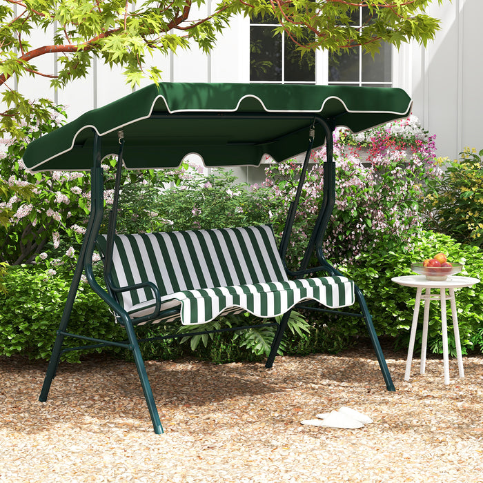 3 Seat Outdoor Patio Canopy Swing with Cushioned Steel Frame-Green