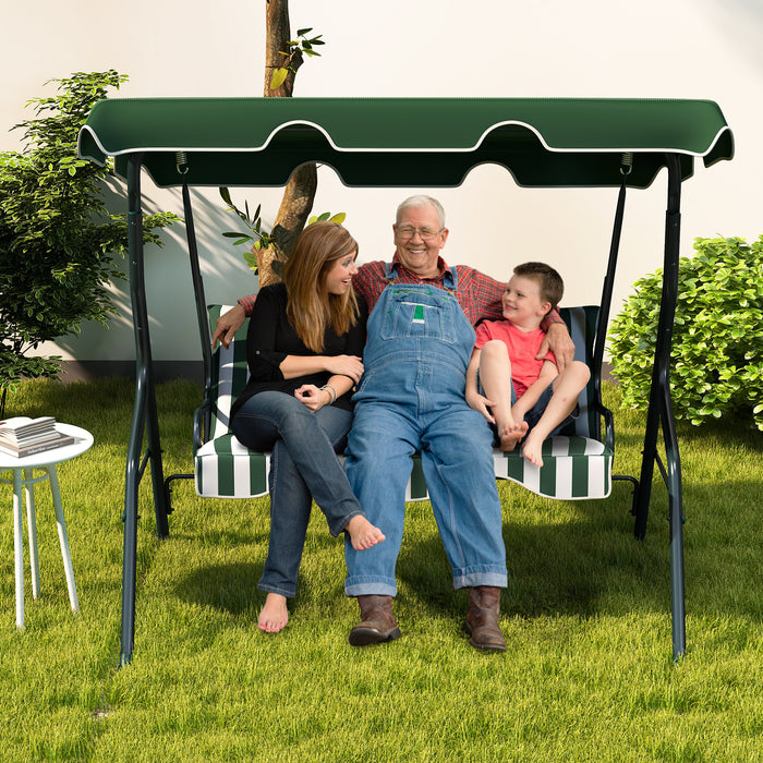 3 Seat Outdoor Patio Canopy Swing with Cushioned Steel Frame-Green