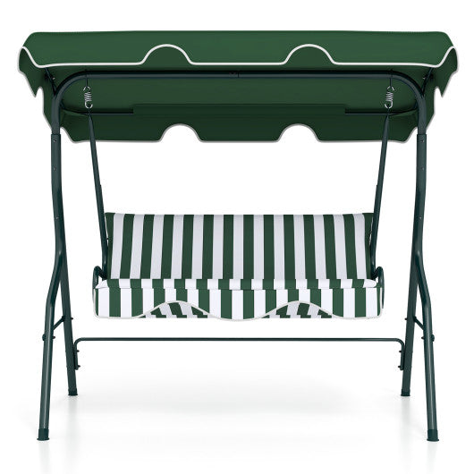 3 Seat Outdoor Patio Canopy Swing with Cushioned Steel Frame-Green