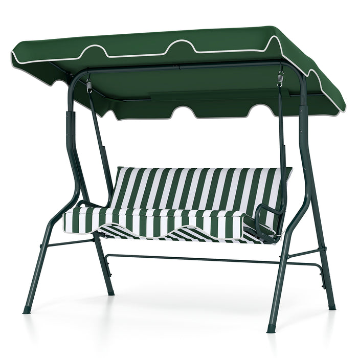 3 Seat Outdoor Patio Canopy Swing with Cushioned Steel Frame-Green