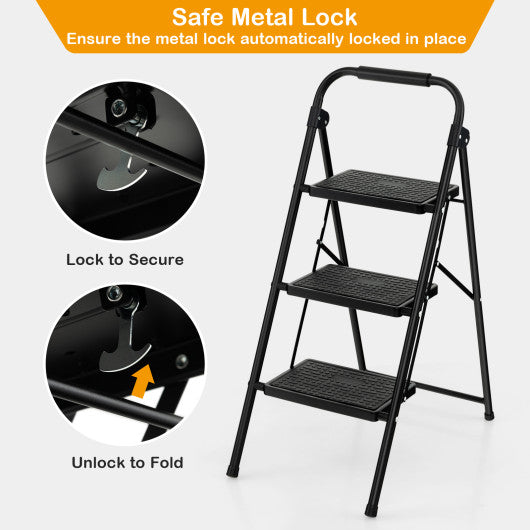 3-Step Ladder with Wide Anti-Slip Pedal-3-Step