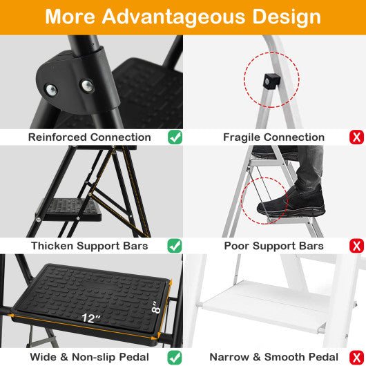 3-Step Ladder with Wide Anti-Slip Pedal-3-Step