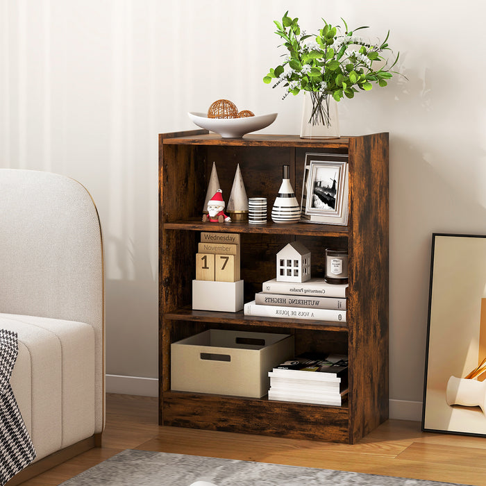 3-Tier Bookcase Open Display Rack Cabinet with Adjustable Shelves-Rustic Brown