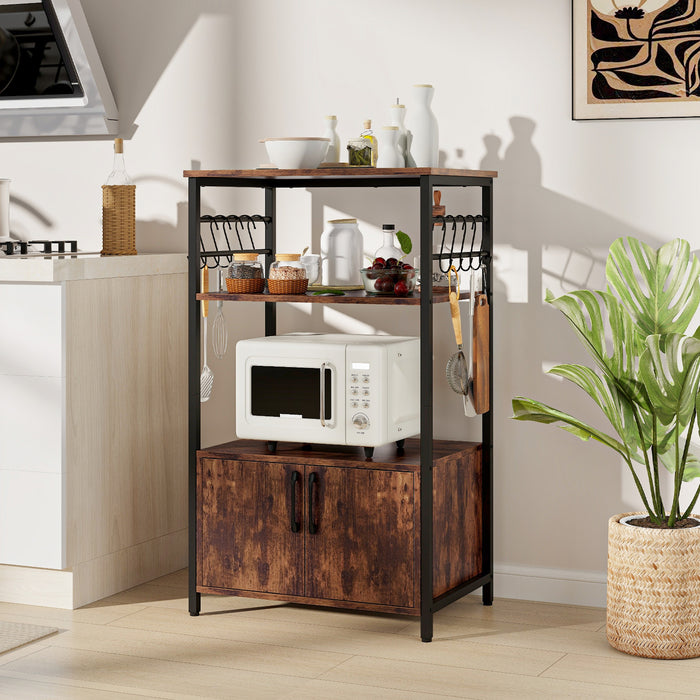 3-Tier Kitchen Bakerâ€™s Rack with Cabinet and 2 Open Shelves-Brown