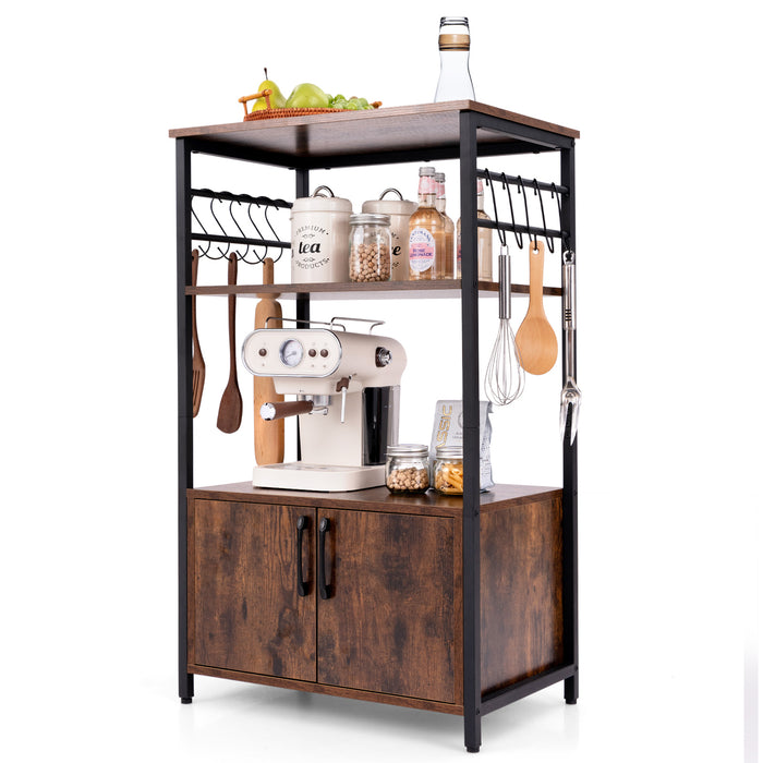 3-Tier Kitchen Bakerâ€™s Rack with Cabinet and 2 Open Shelves-Brown