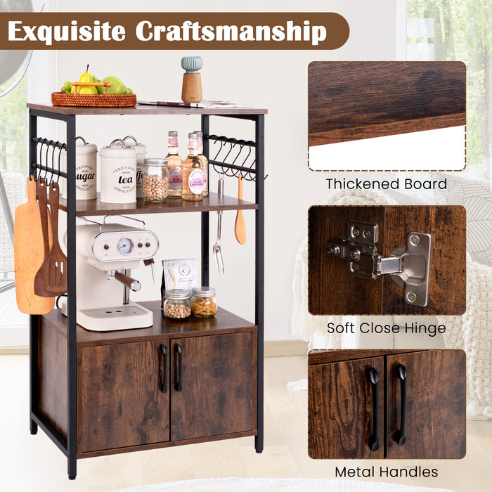 3-Tier Kitchen Bakerâ€™s Rack with Cabinet and 2 Open Shelves-Brown