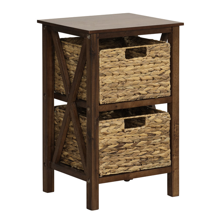 3/4-Tier Nightstand with 2 Seagrass Baskets Narrow X-Design-3-Tier