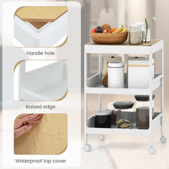 3/4 Tier Utility Rolling Cart with Detachable Tray Top and Locking Wheels-3-Tier