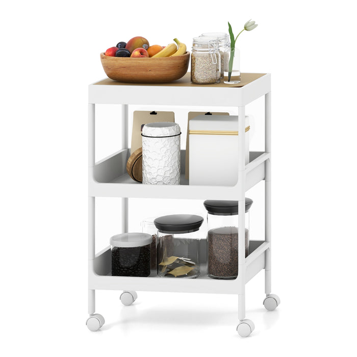 3/4 Tier Utility Rolling Cart with Detachable Tray Top and Locking Wheels-3-Tier