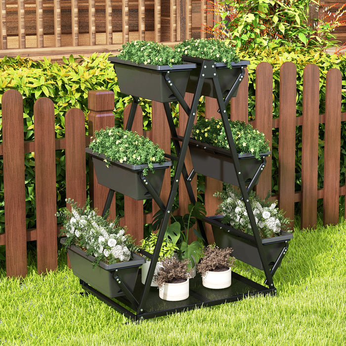 3-Tier Vertical Raised Garden Bed with 4 Wheels and 6 Container Boxes-Black