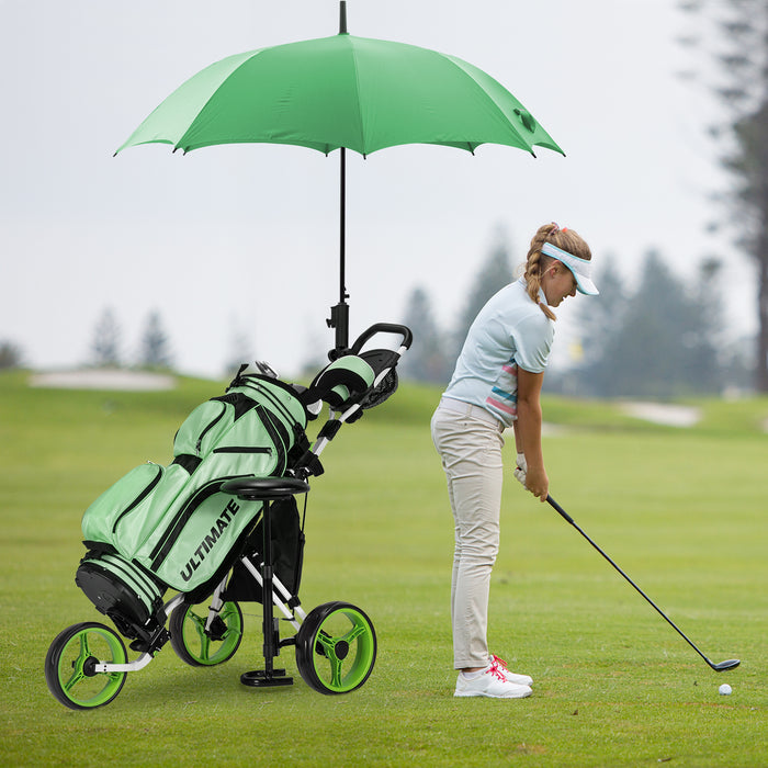 3 Wheels Folding Golf Push Cart with Seat Scoreboard and Adjustable Handle-Green