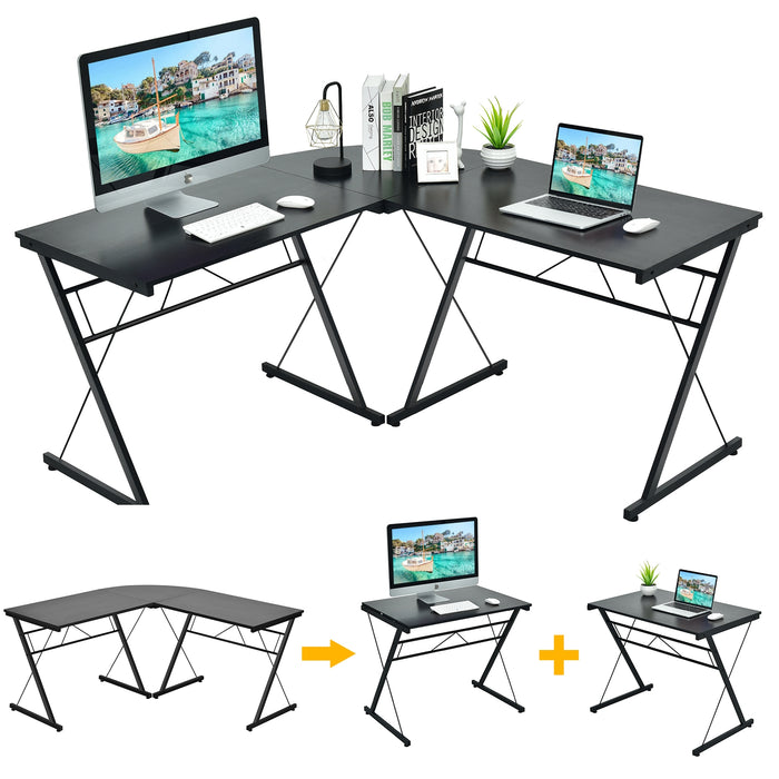 59 Inches L-Shaped Corner Desk Computer Table for Home Office Study Workstation-Black